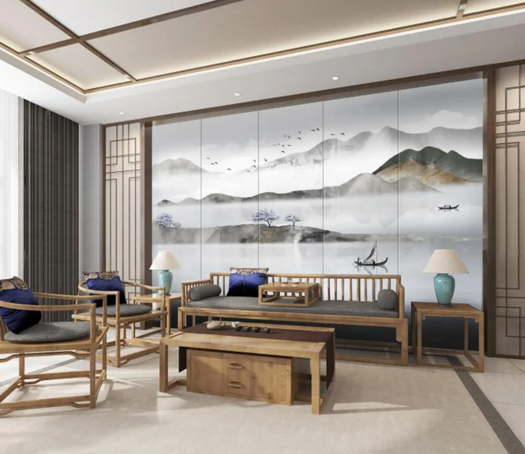 fototapet Apă, cer și munte u46157