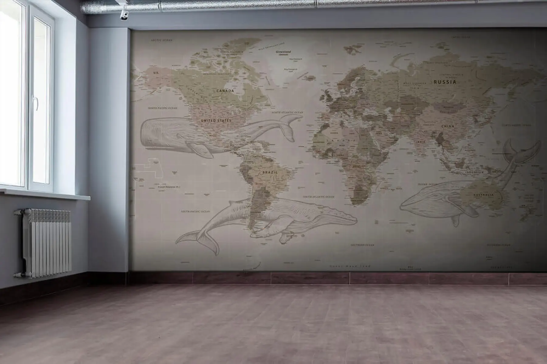 fototapet Harta lumii cu balene u50449