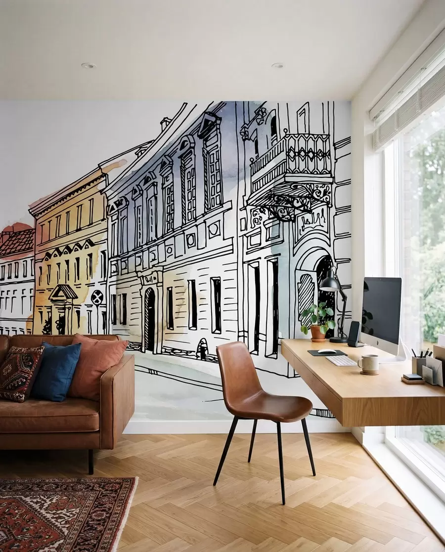 fototapet Orașul vechi, marker și acuarelă u51062