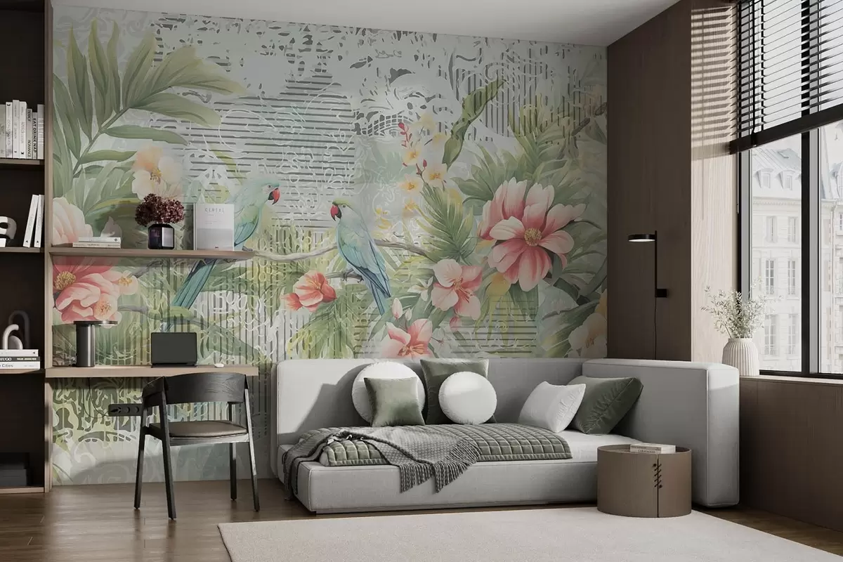 fototapet Papagali în tufișuri tropicale w08508