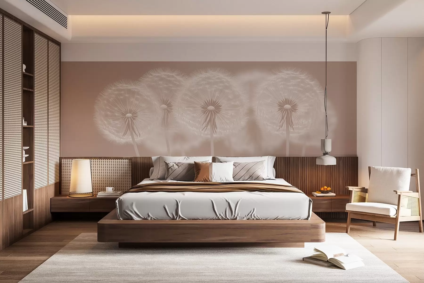 fototapet Dandelions delicate roz aerisit pe un fundal natural roz w08498v1