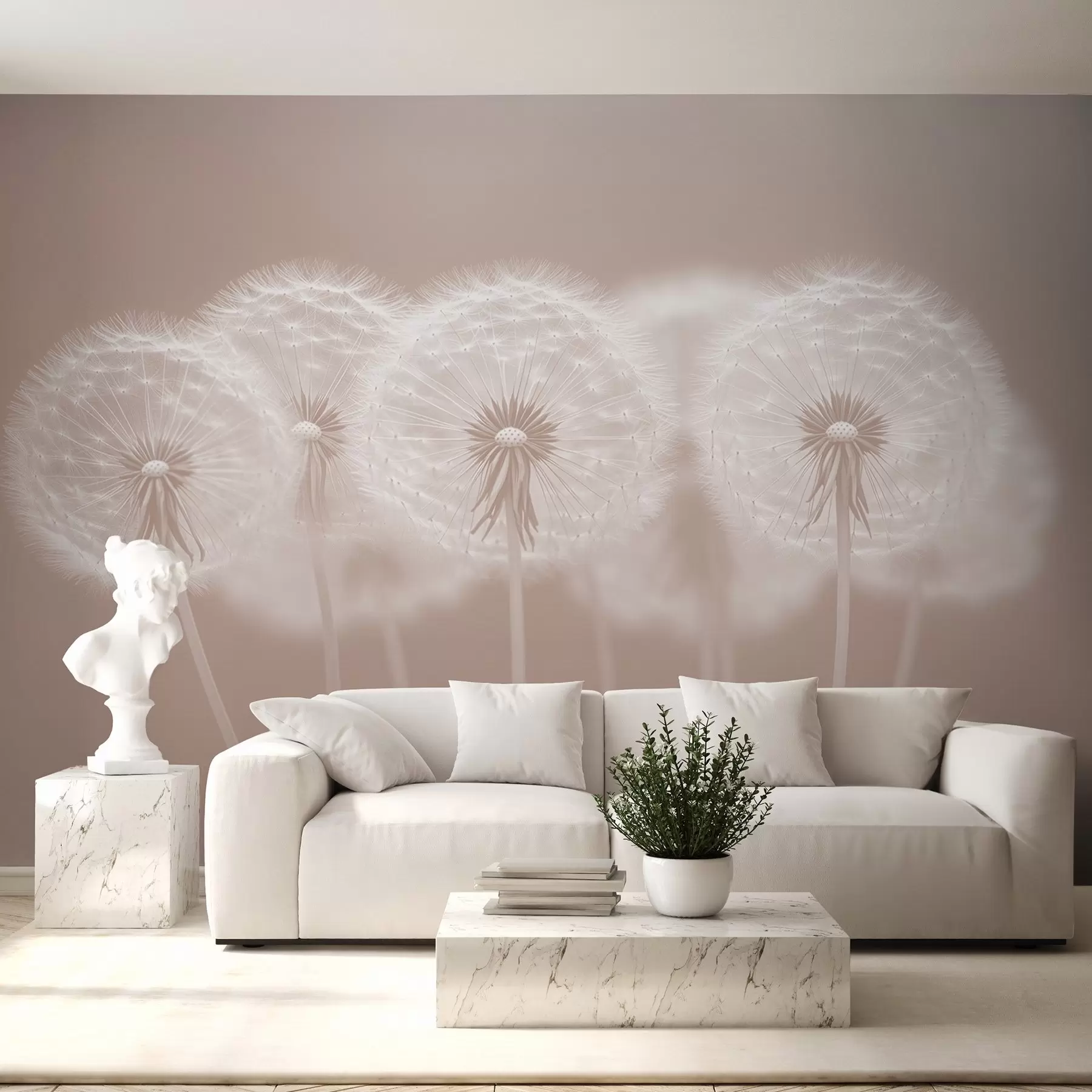 fototapet Dandelions delicate roz aerisit pe un fundal natural roz w08498v1