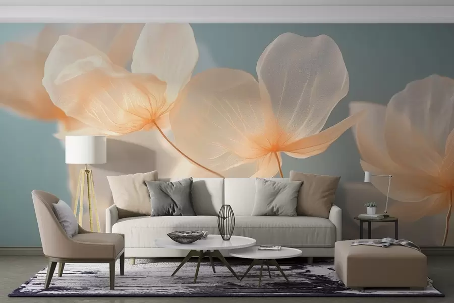 fototapet Petale de lotus, o compoziție delicată cu un fundal albastru w08500