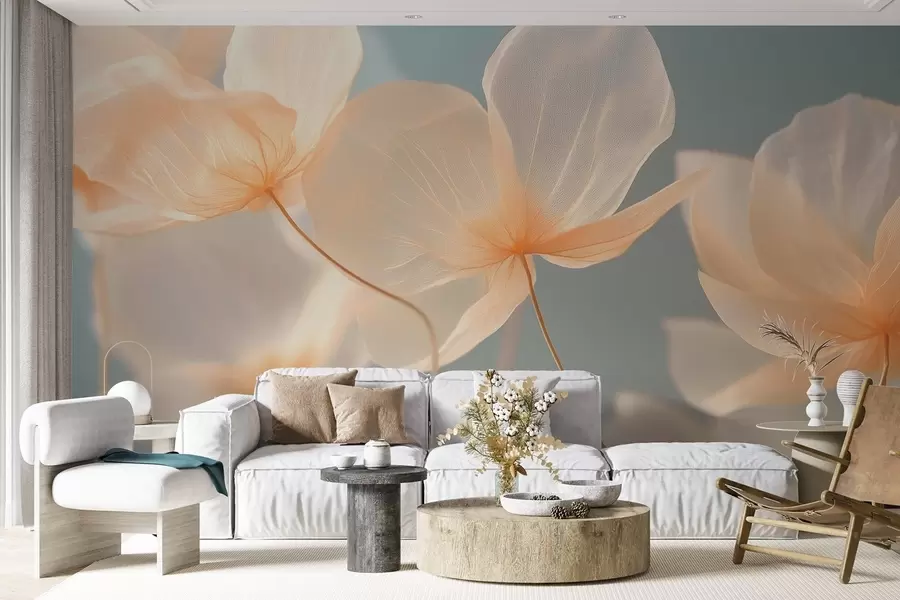 fototapet Petale de lotus, o compoziție delicată cu un fundal albastru w08500