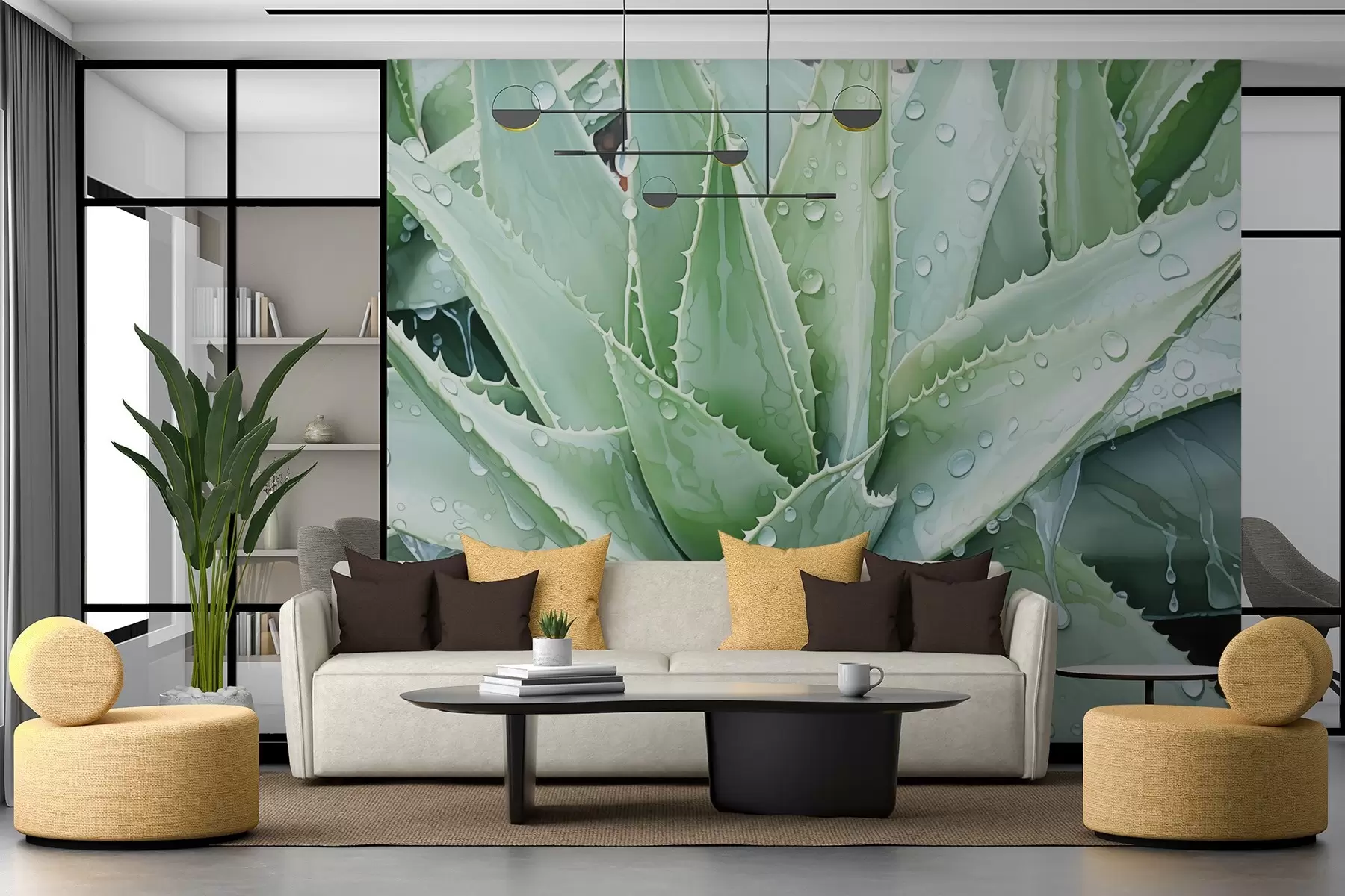 fototapet Picături de rouă pe aloe imitație acuarelă w02503