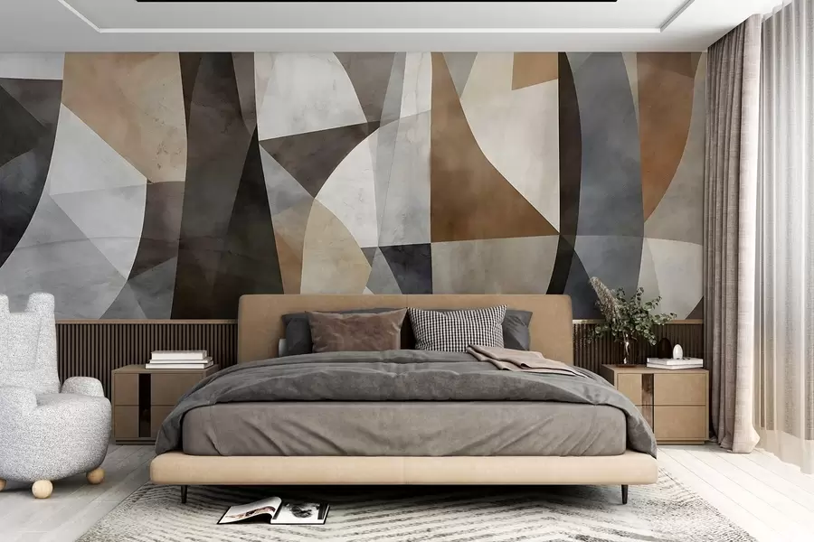 fototapet Abstract artă modernă texturale forme geometrice în nuanțe de maro, gri și bej w08530