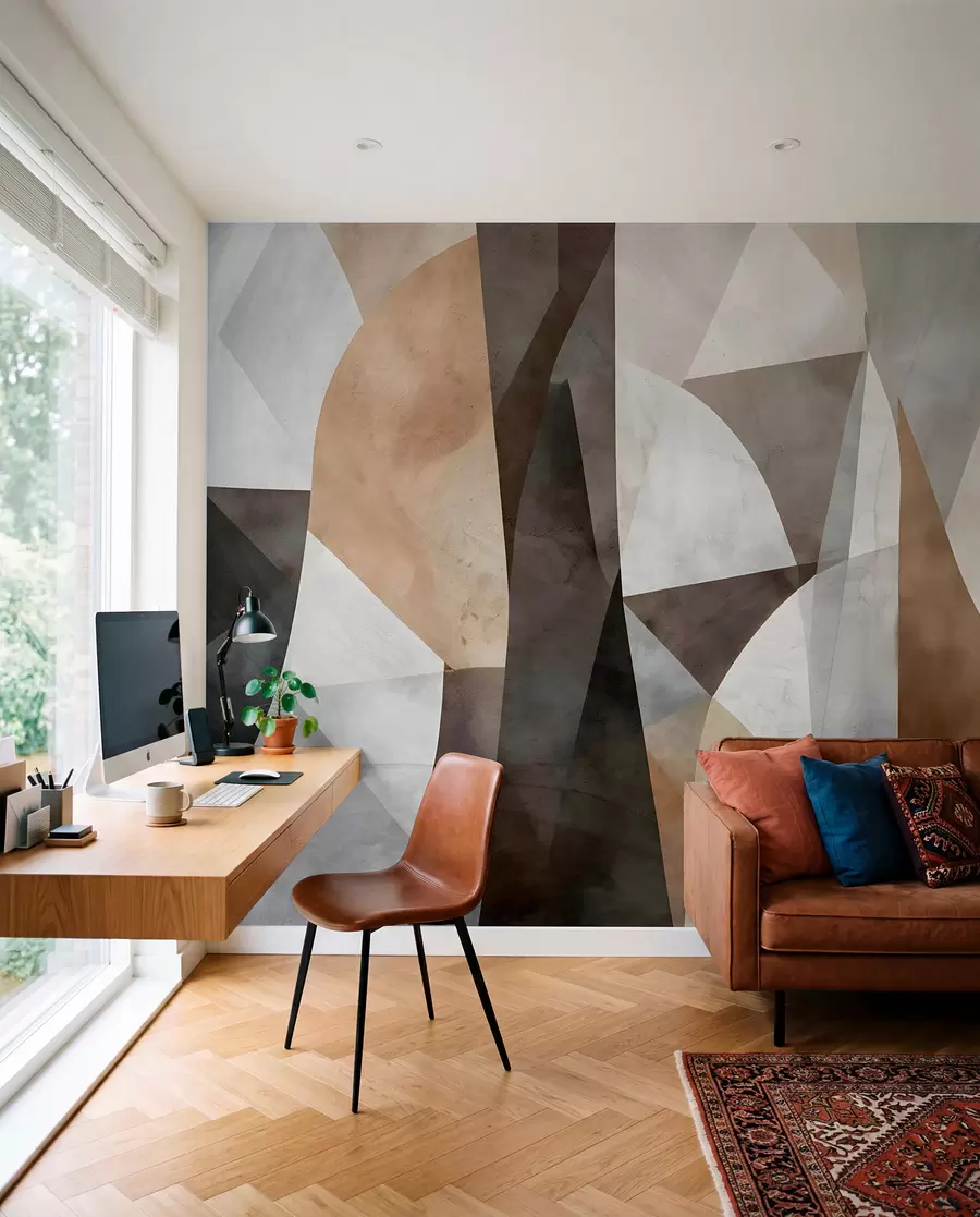 fototapet Abstract artă modernă texturale forme geometrice în nuanțe de maro, gri și bej w08530