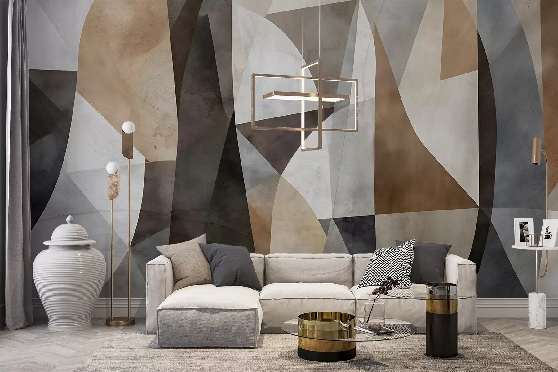 fototapet Abstract artă modernă texturale forme geometrice în nuanțe de maro, gri și bej w08530