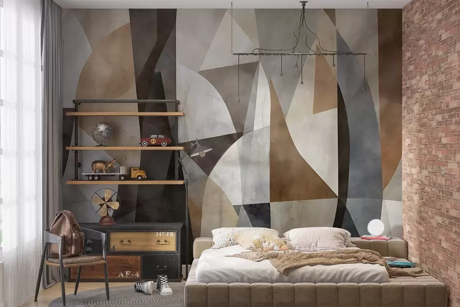 fototapet Abstract artă modernă texturale forme geometrice în nuanțe de maro, gri și bej w08530