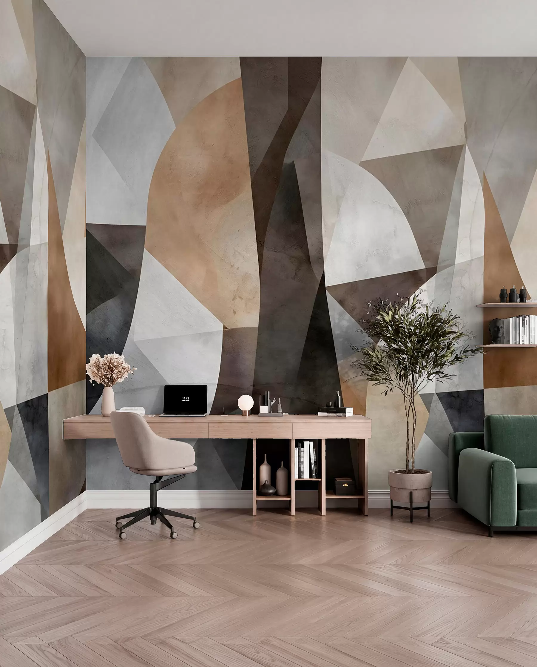 fototapet Abstract artă modernă texturale forme geometrice în nuanțe de maro, gri și bej w08530