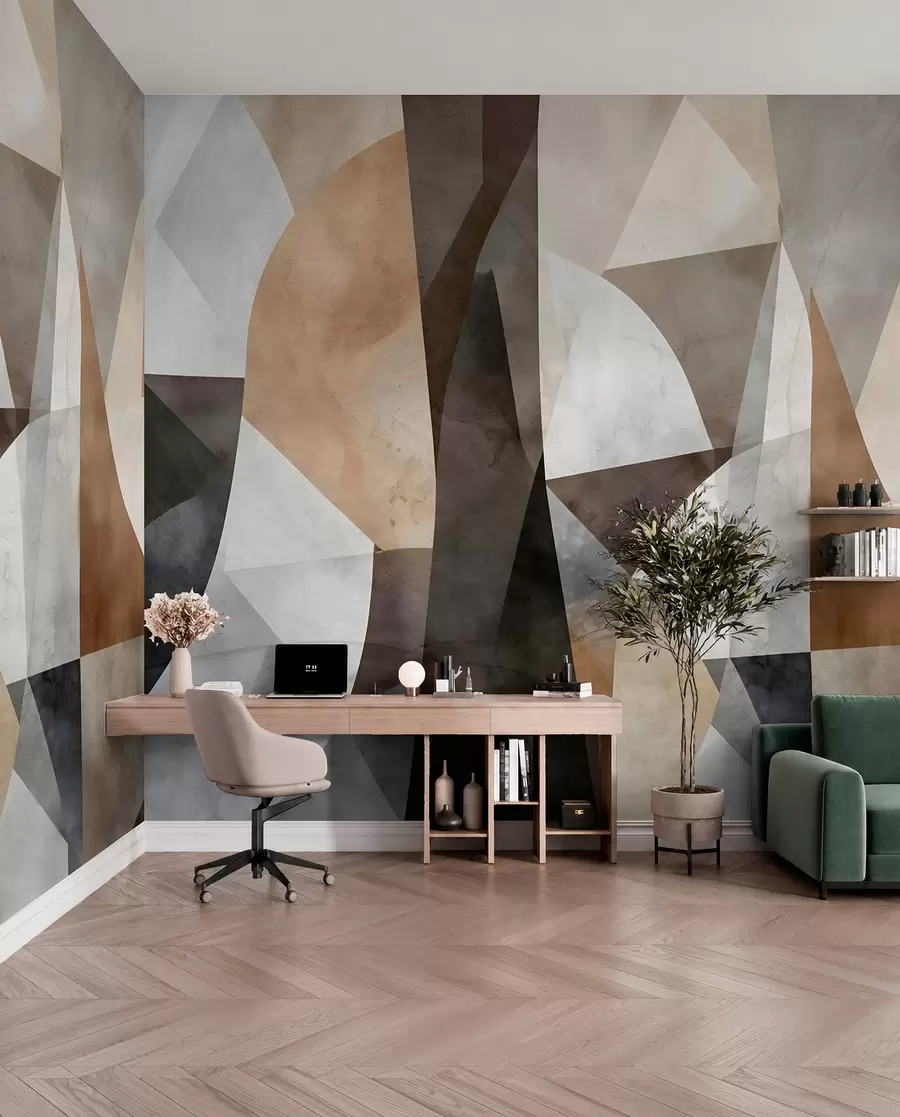 fototapet Abstract artă modernă texturale forme geometrice în nuanțe de maro, gri și bej w08530