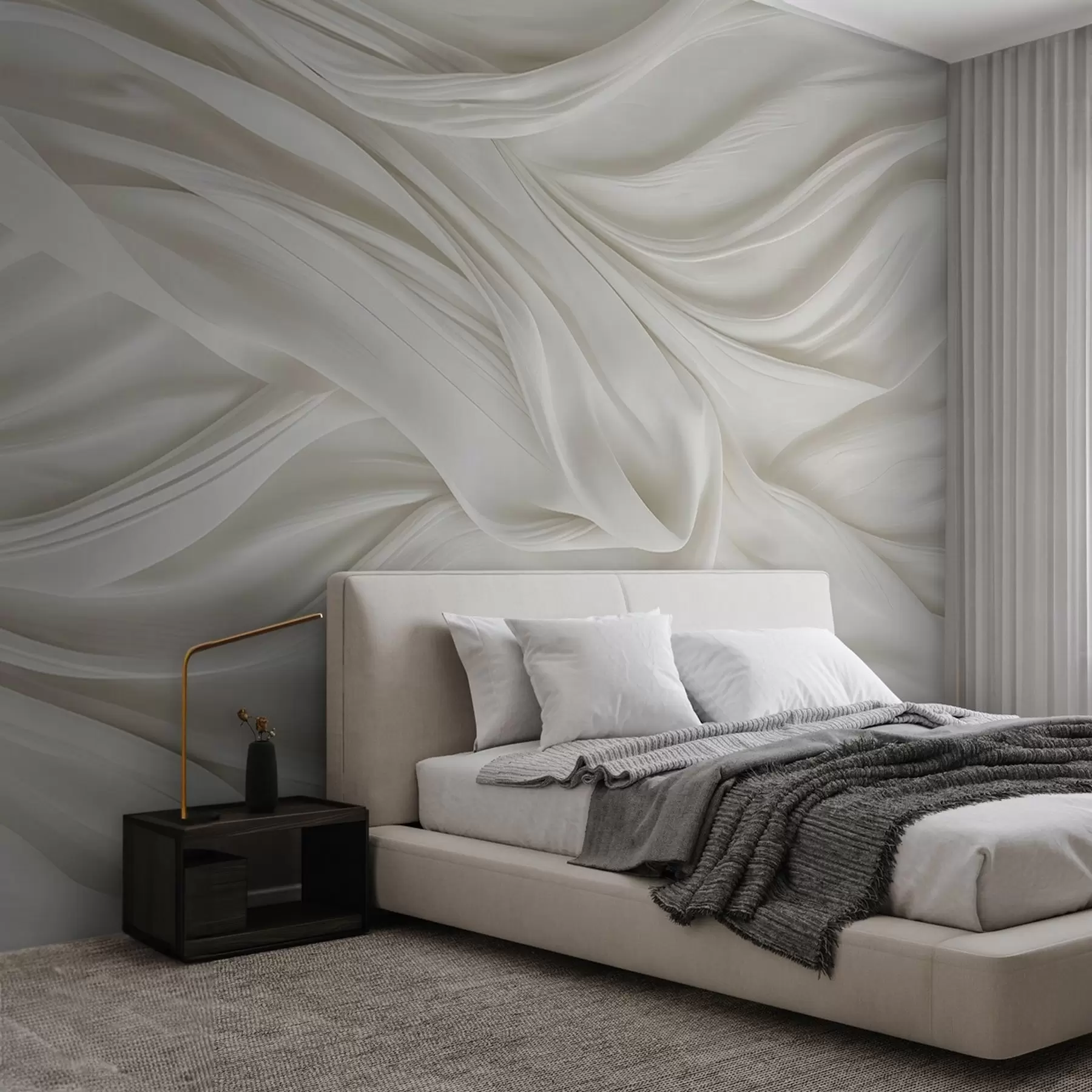 fototapet Imprimeu modern cu imitație de țesătură albă netedă, fluidă, cu falduri și încrețituri moi w08537