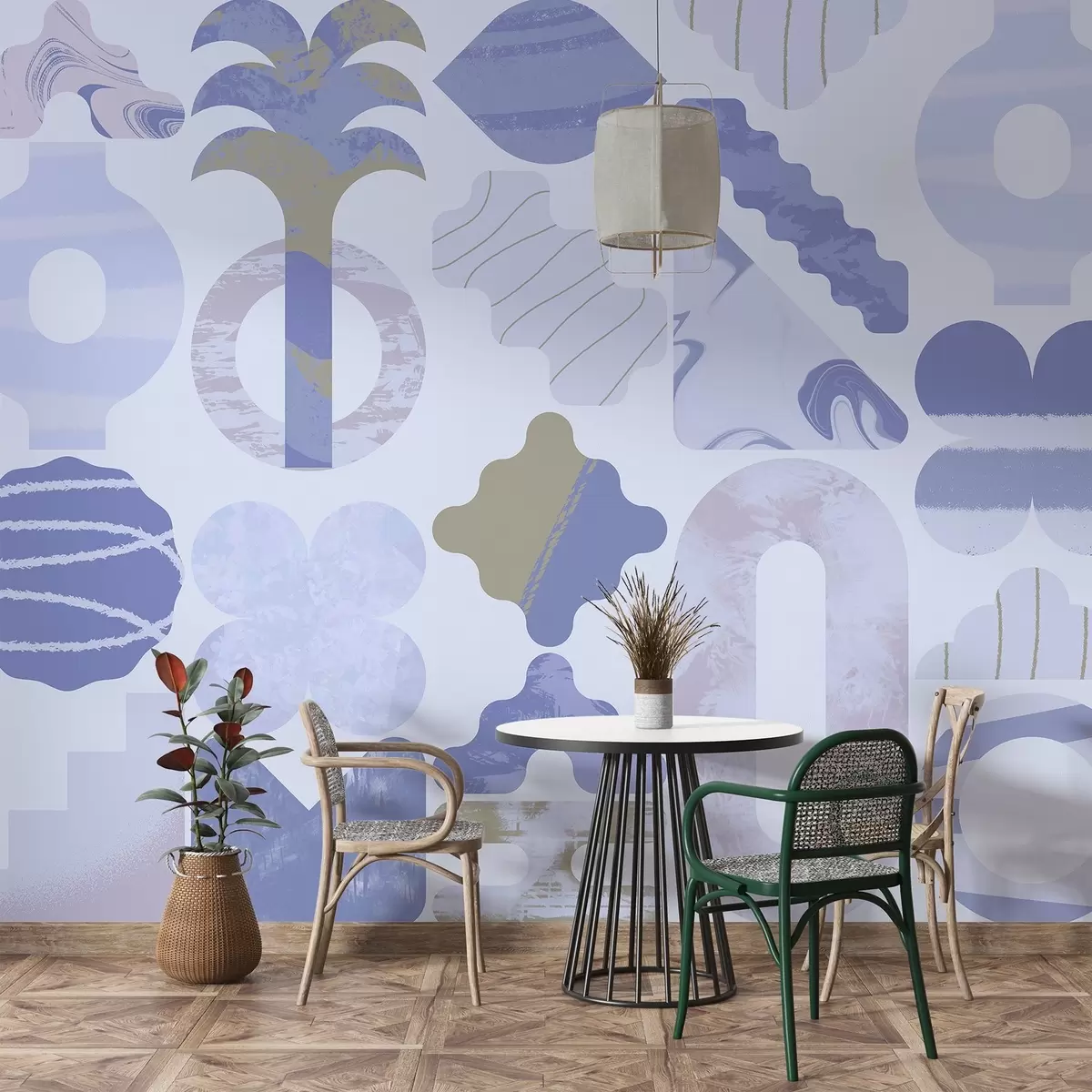 fototapet diverse forme interesante, geometrie modernă în tonuri de albastru w02550v1