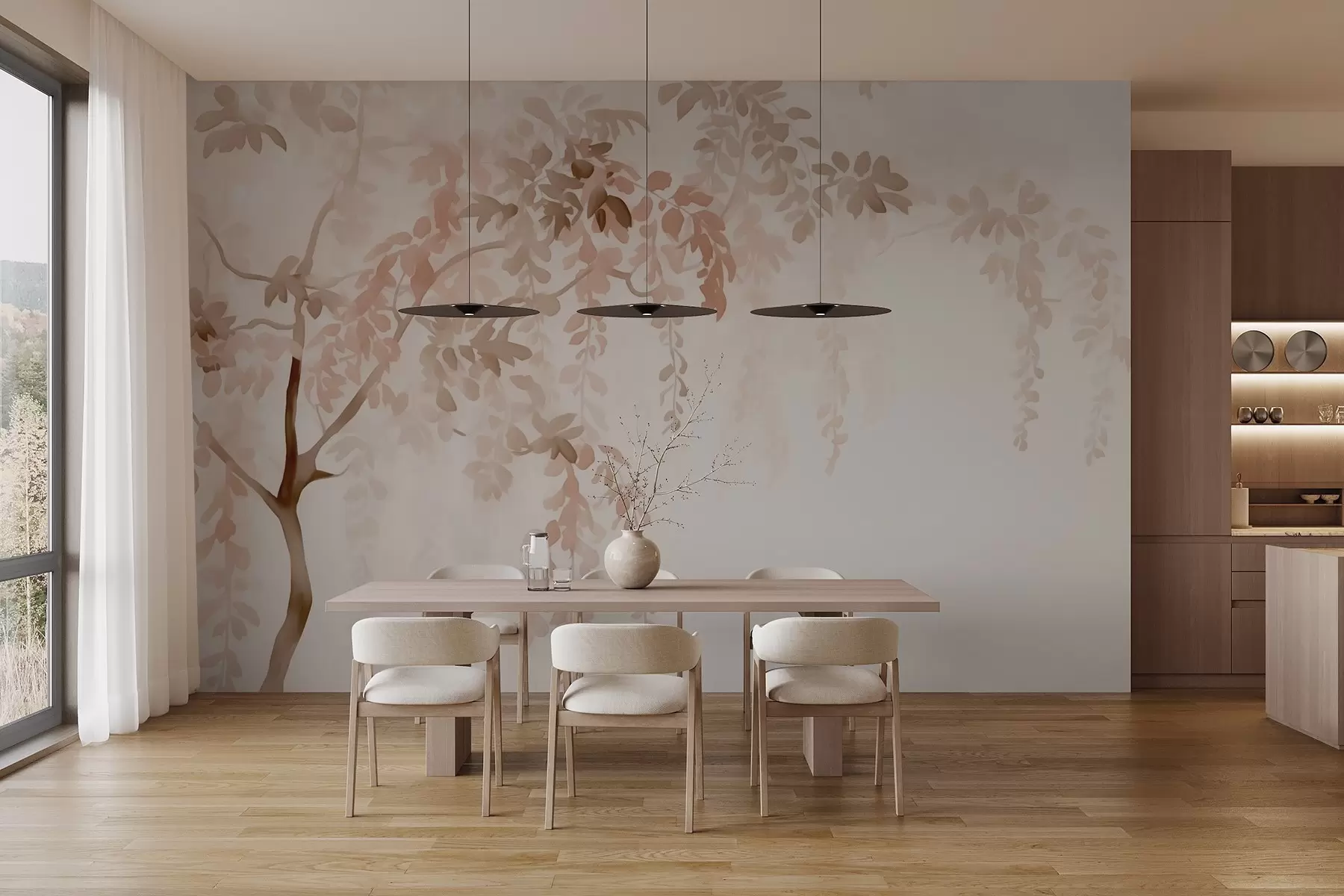 fototapet Siluetă de copac cu ramuri în stil acuarelă w02635