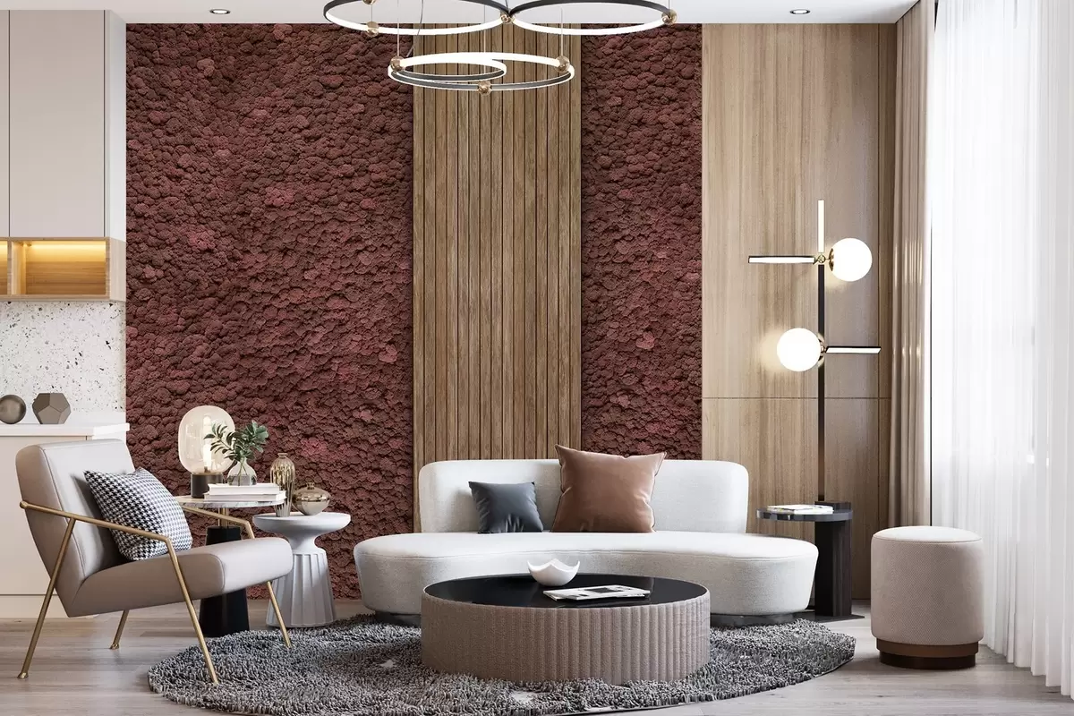 fototapet Moss stil de perete cu panou de lemn, culori burgundy luxuriante w02656v1