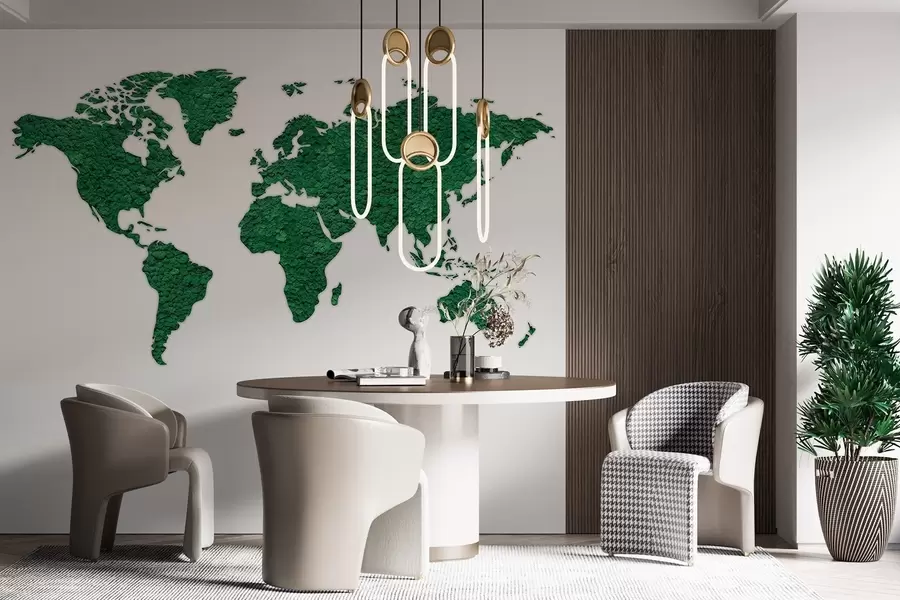 fototapet Harta lumii cu mușchi, natură, paleta de culori verde luxuriant w02657v2