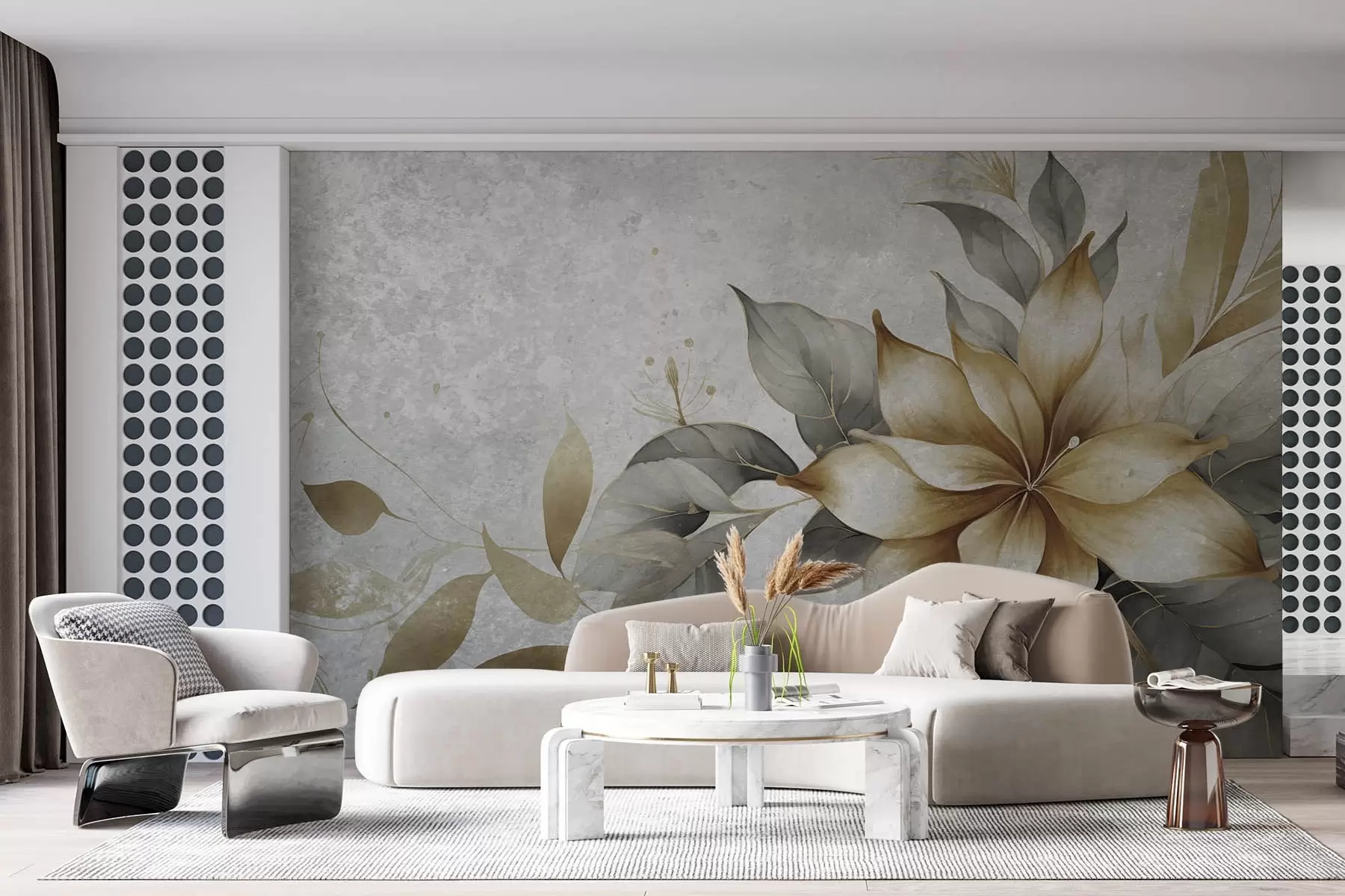 fototapet Ramură de flori pe un fundal de imitație de beton w08623