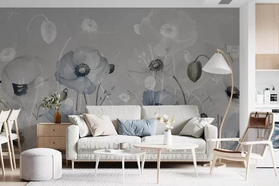 fototapet Poppies mari albastre pe un fundal gri acuarelă w08626