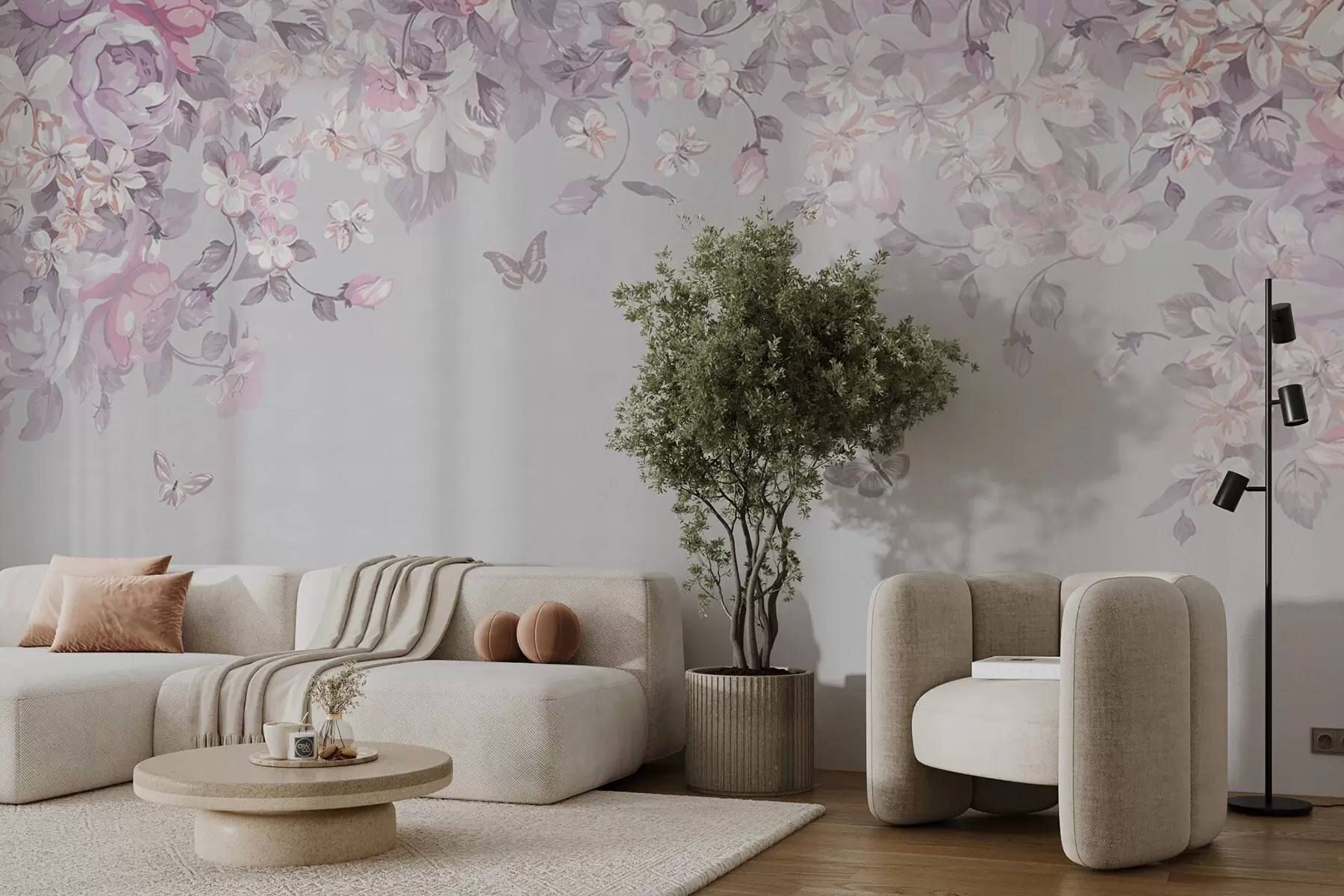 fototapet Flori delicate și fluturi zburători u94295v2
