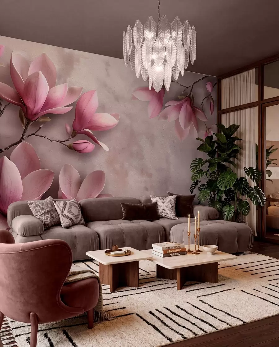 fototapet Delicate magnolii roz pe un perete de beton w08636