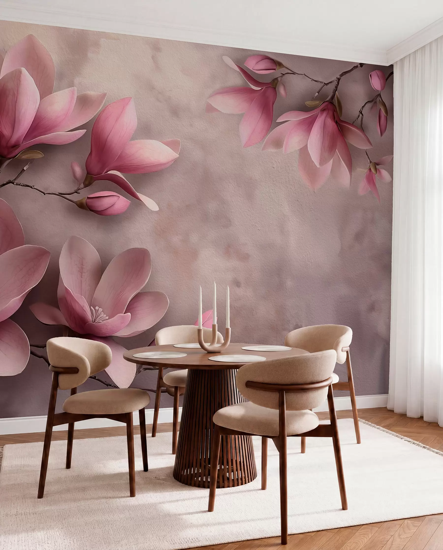 fototapet Delicate magnolii roz pe un perete de beton w08636
