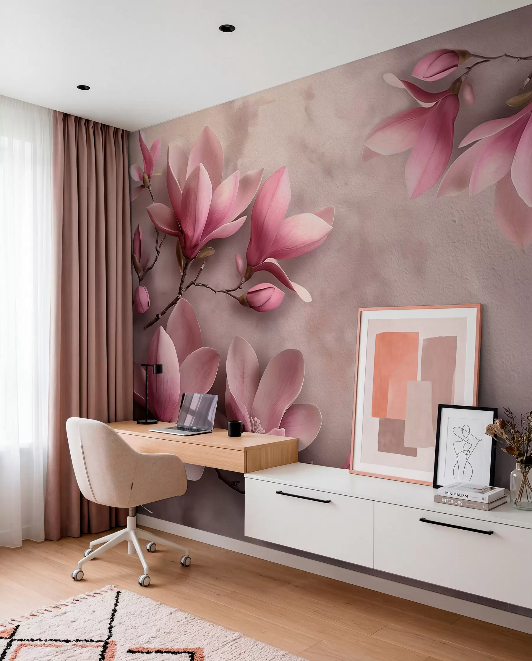 fototapet Delicate magnolii roz pe un perete de beton w08636