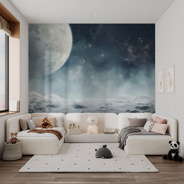 Tapet Lună peste cratere tăcute, Fototapet Spaţiu, w02797 : Uwalls.md