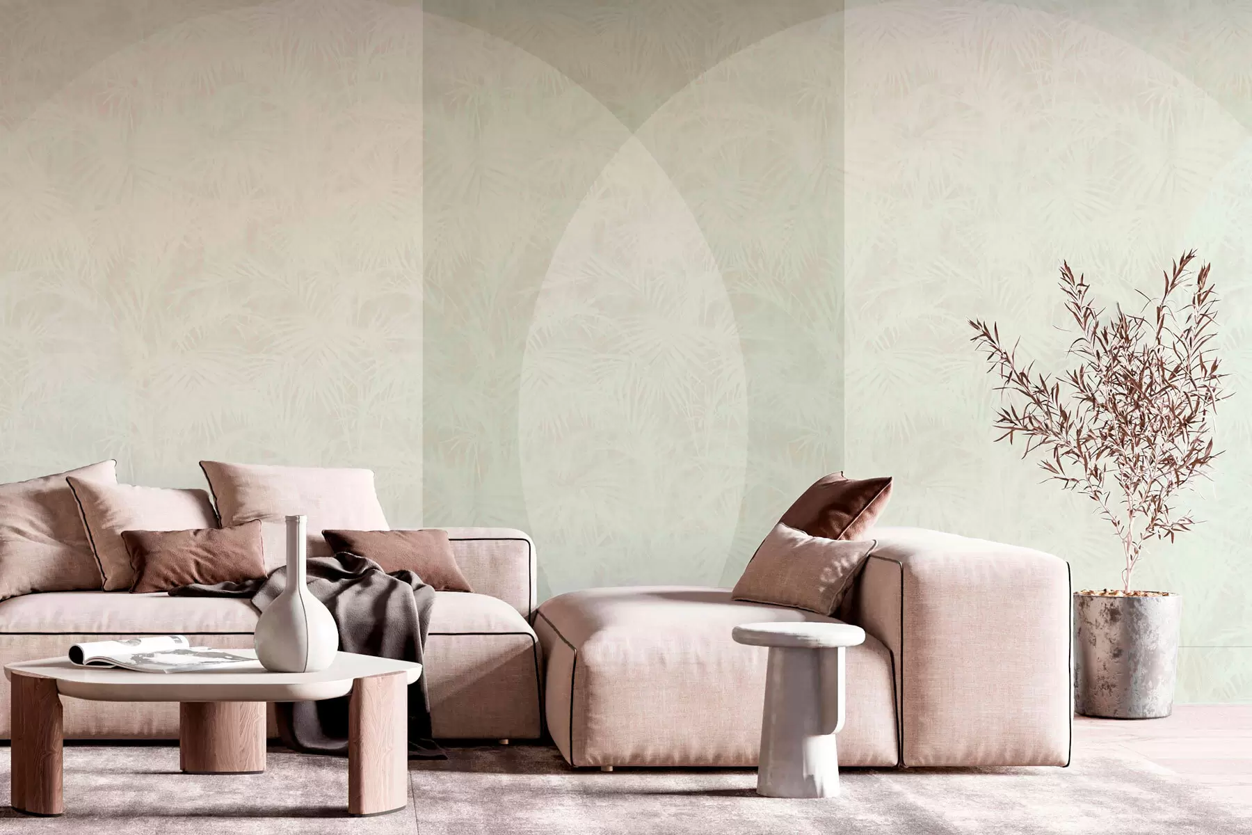 fototapet Minimalismul geometriei și frunzele tropicale w02830v2