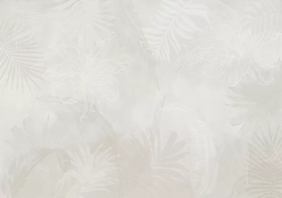 fototapet Frunze tropicale cu efect grunge în culoare deschisă w02737