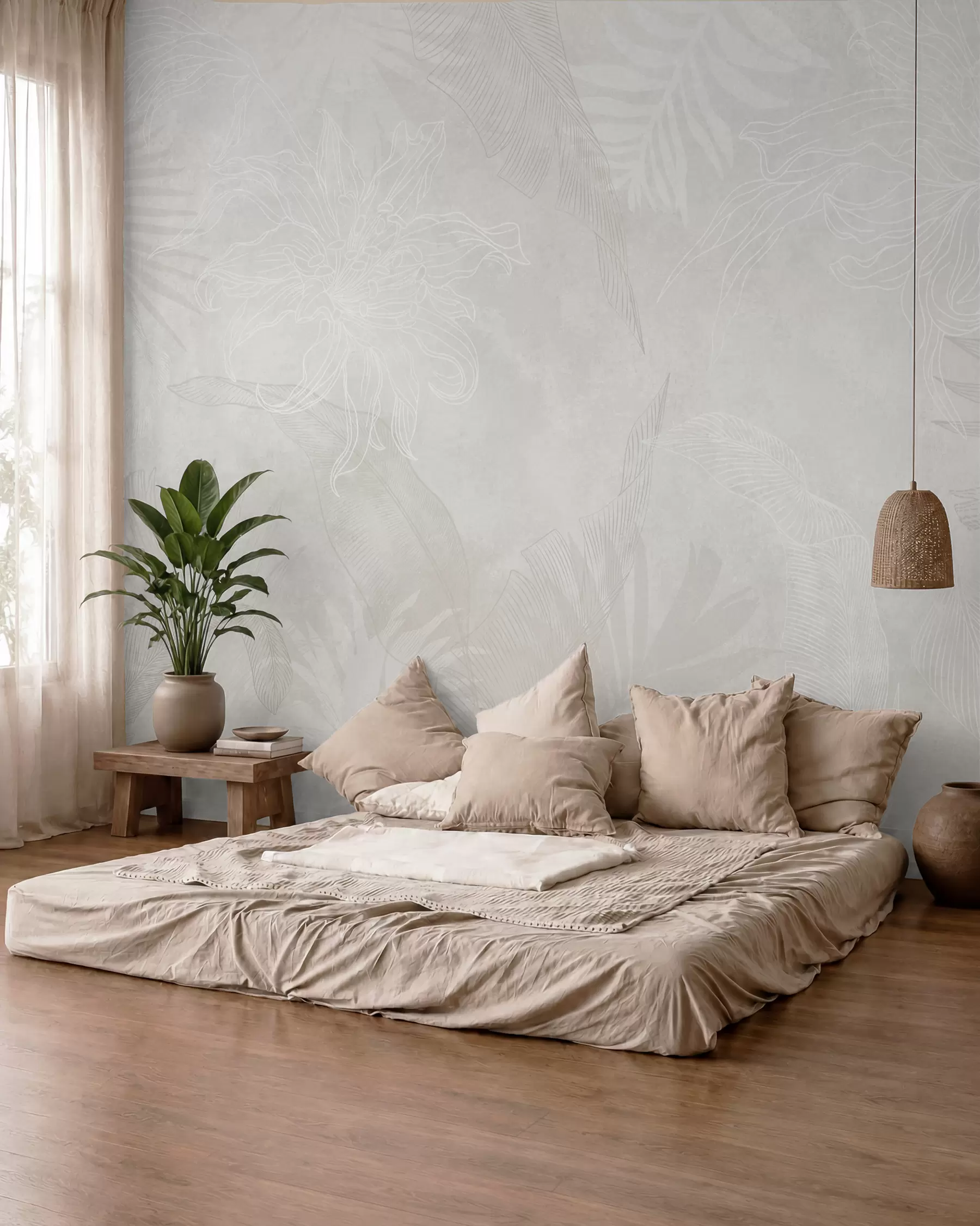fototapet Frunze tropicale cu efect grunge în culoare deschisă w02737