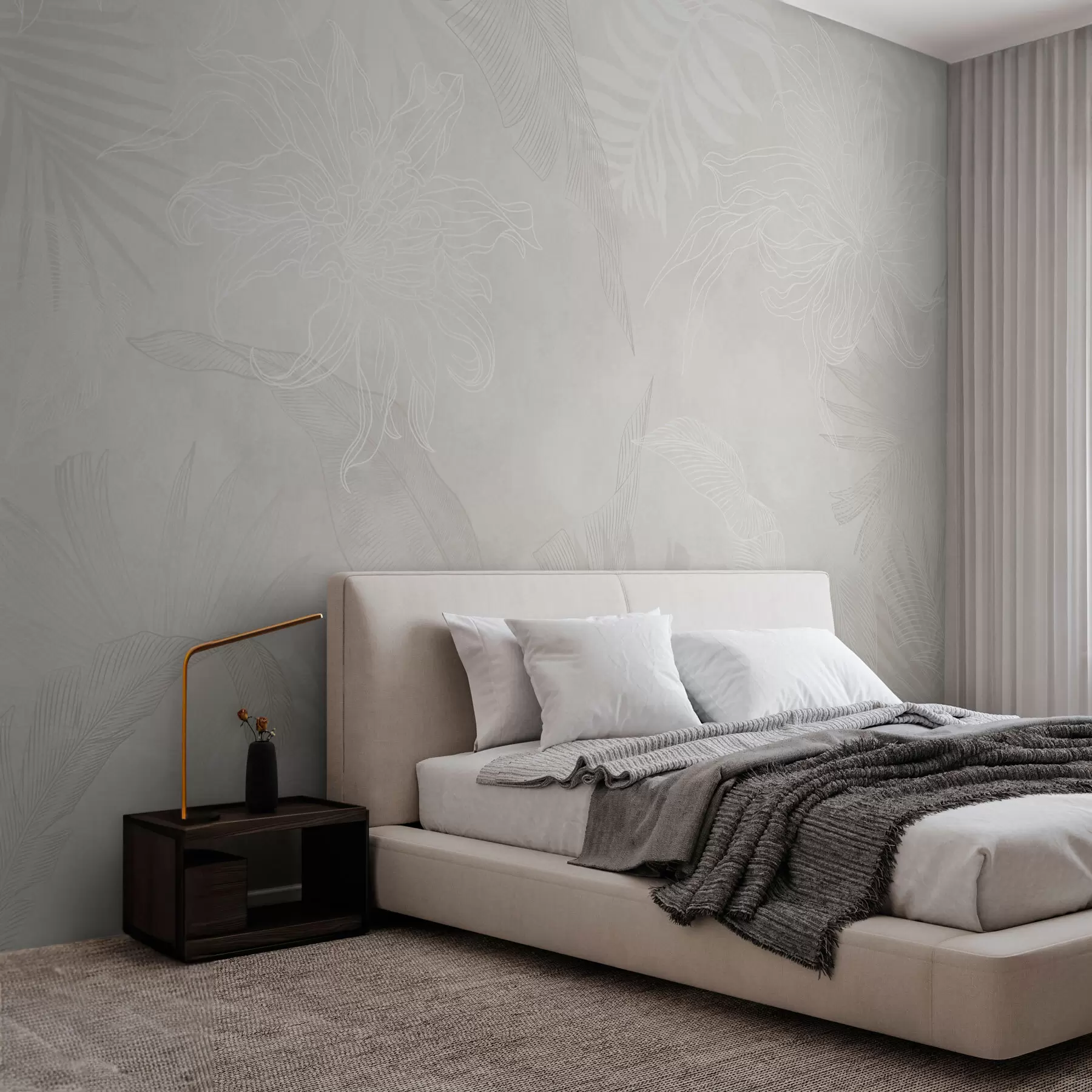 fototapet Frunze tropicale cu efect grunge în culoare deschisă w02737