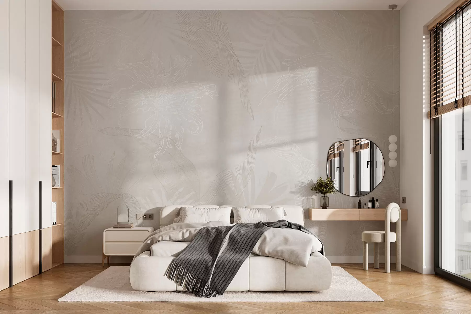 fototapet Frunze tropicale cu efect grunge în culoare deschisă w02737