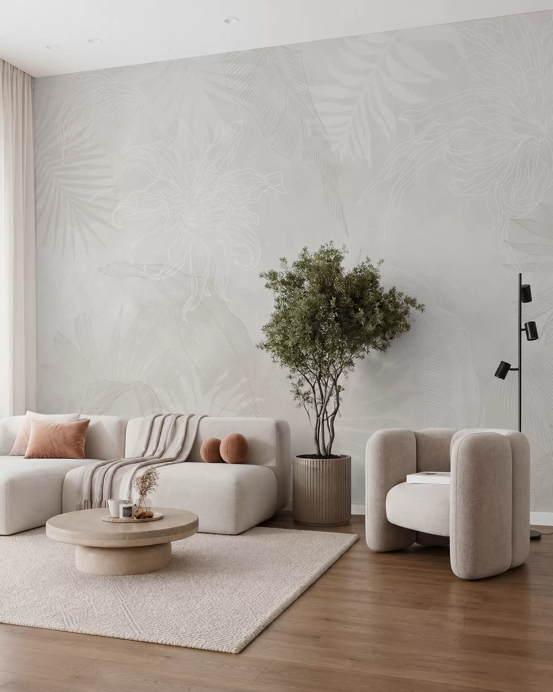 fototapet Frunze tropicale cu efect grunge în culoare deschisă w02737