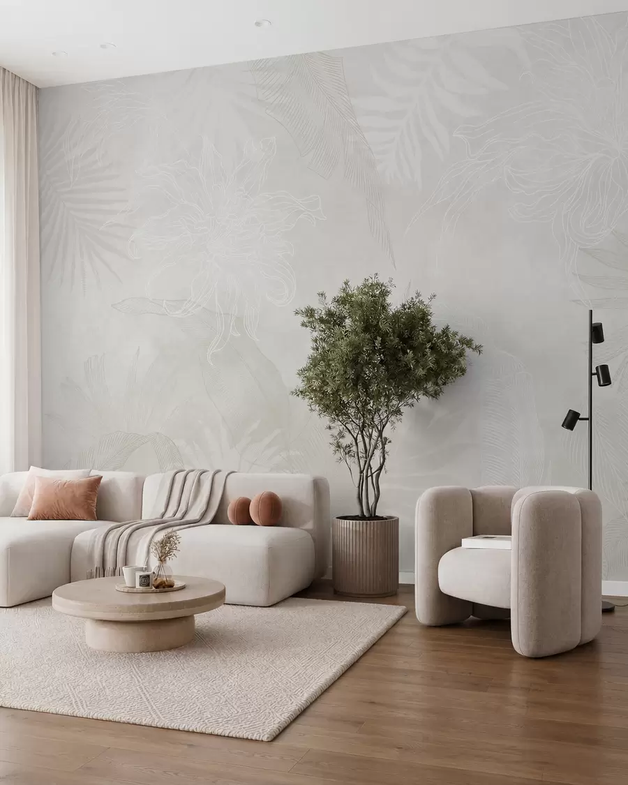 fototapet Frunze tropicale cu efect grunge în culoare deschisă w02737