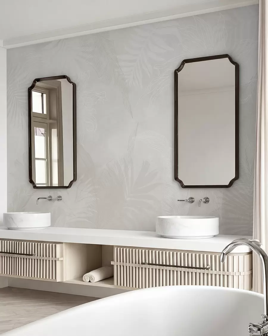 fototapet Frunze tropicale cu efect grunge în culoare deschisă w02737