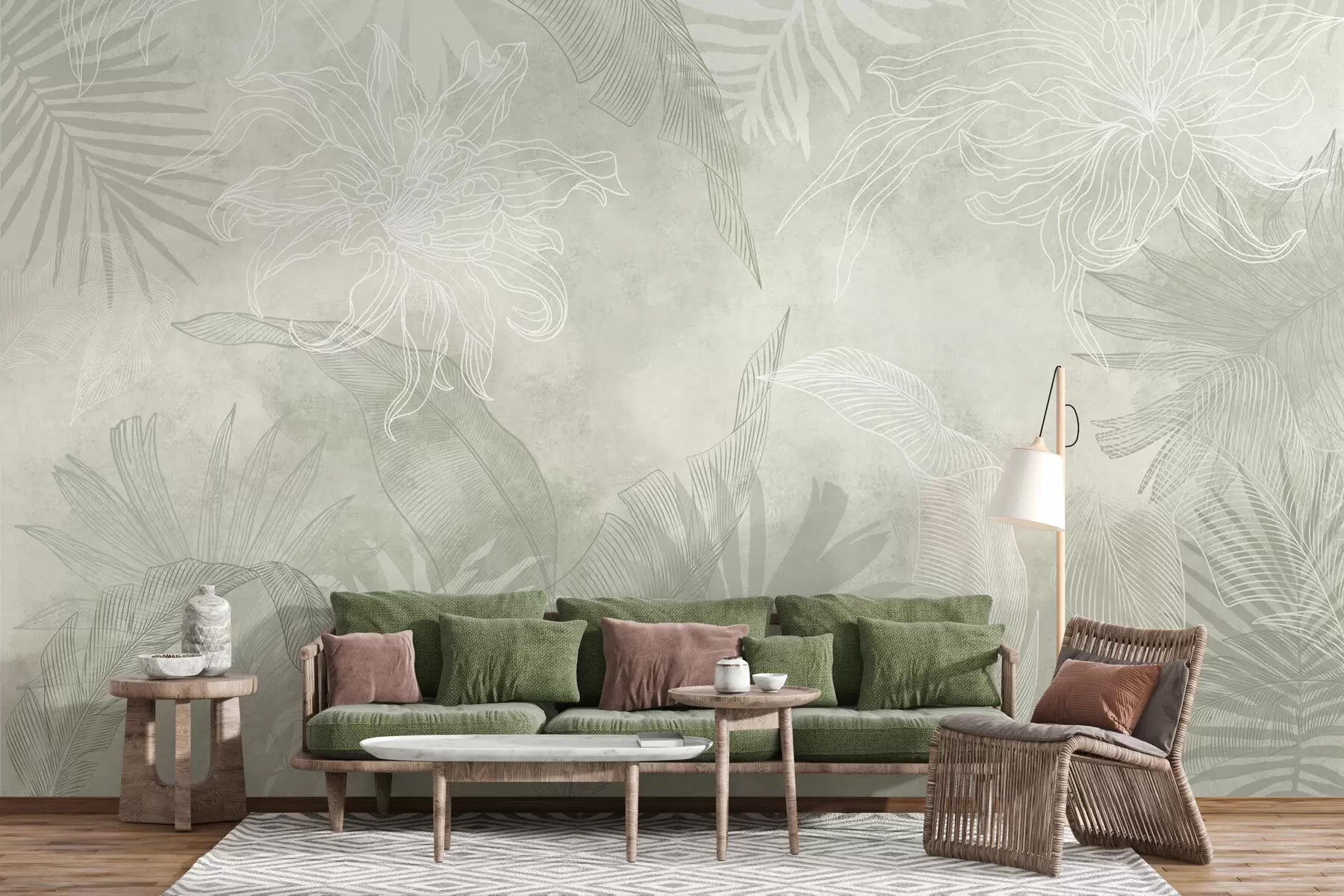 fototapet Frunze tropicale cu efect grunge, cu o nuanță de verde w02737v2