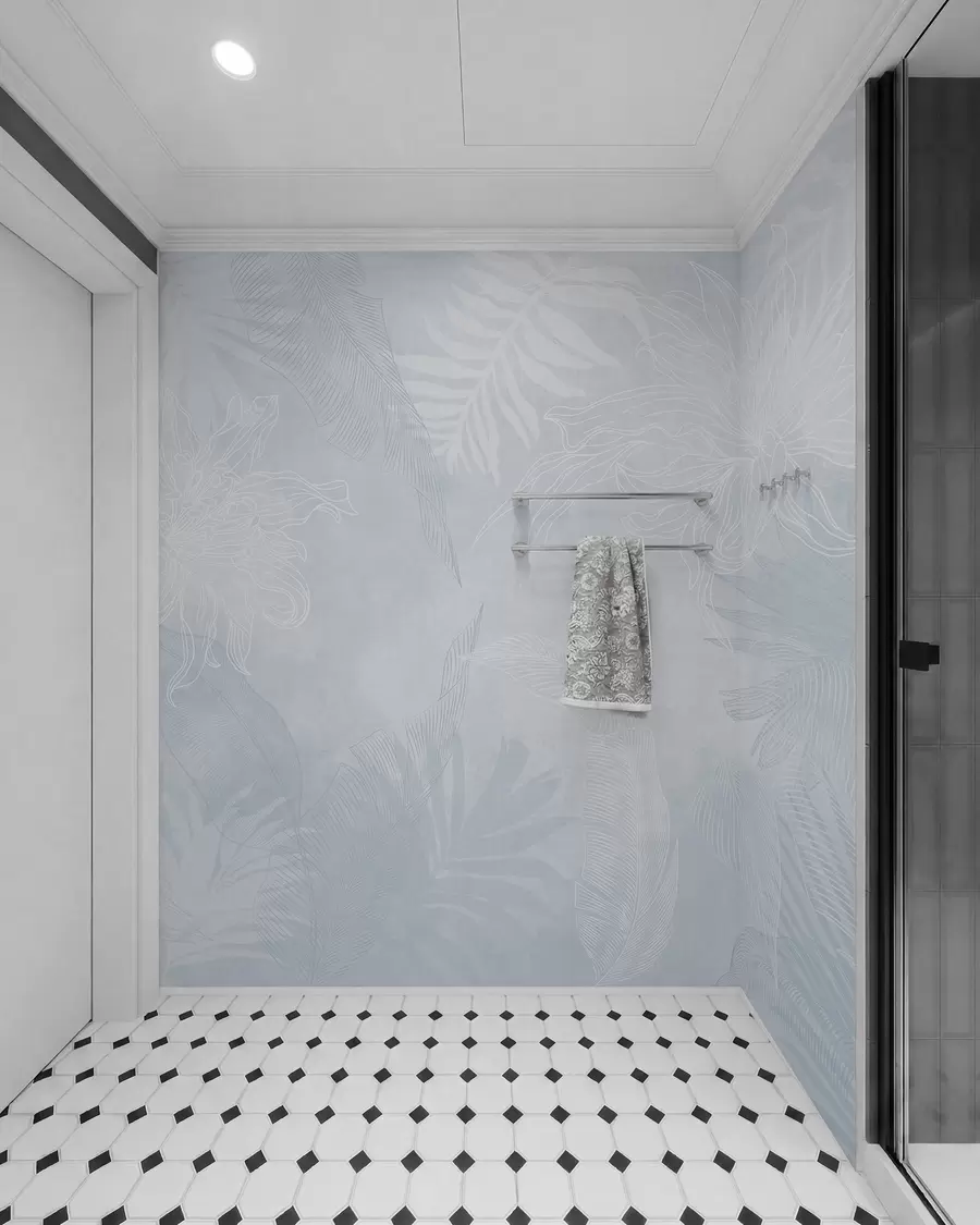 fototapet Frunze tropicale cu efect grunge, cu o nuanță albastră w02737v3