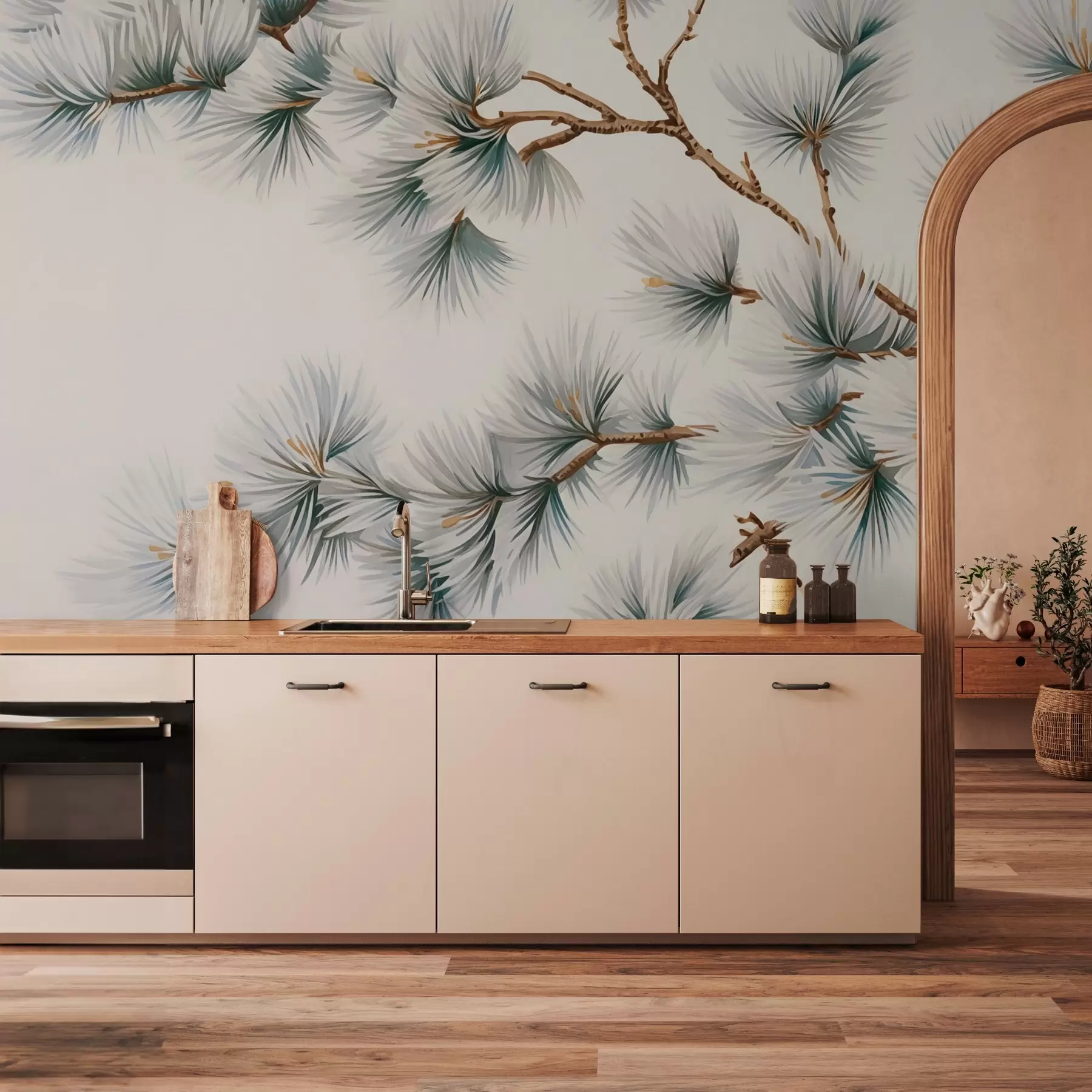 fototapet Creangă de pin imitație acuarelă w02888