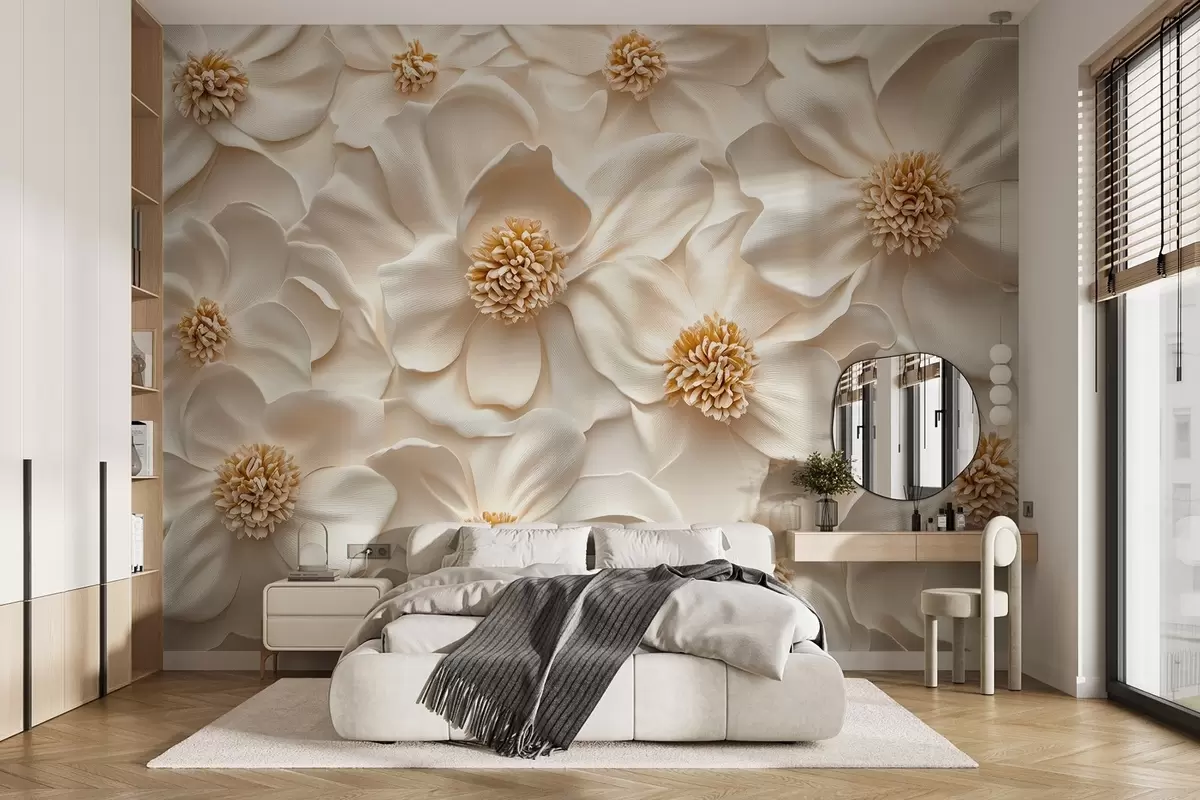 fototapet compoziție florală 3D bej cu accente galbene w08691