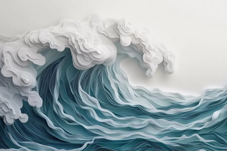 fototapet Val oceanic spumos în stil paper-cut w08694