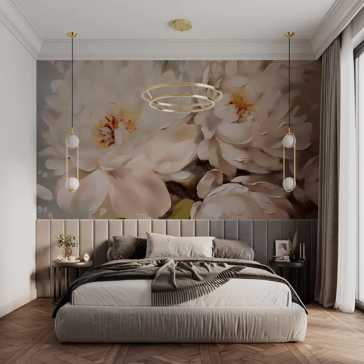 fototapet Pictură în ulei cu imitație de bujori mari w03035