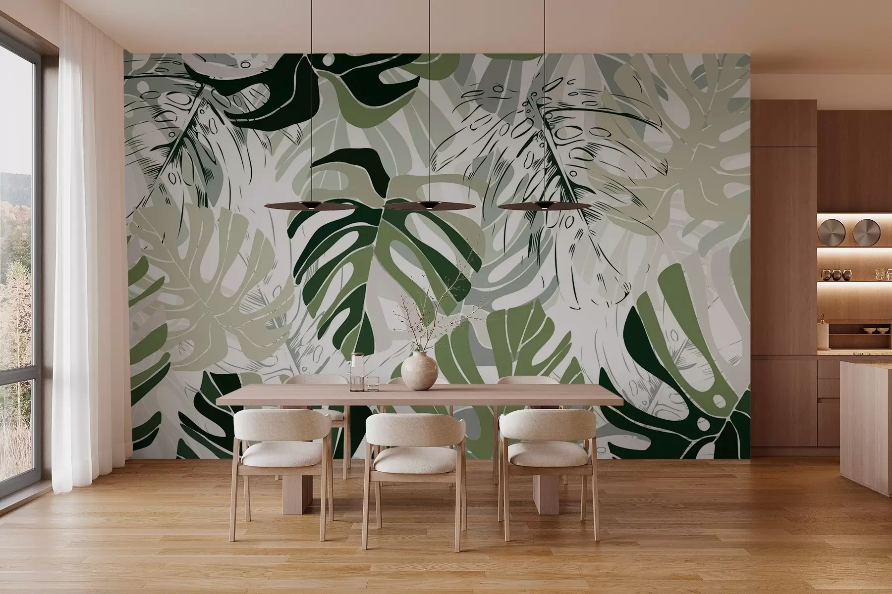 fototapet Monstera frunze în stil grafic w02995