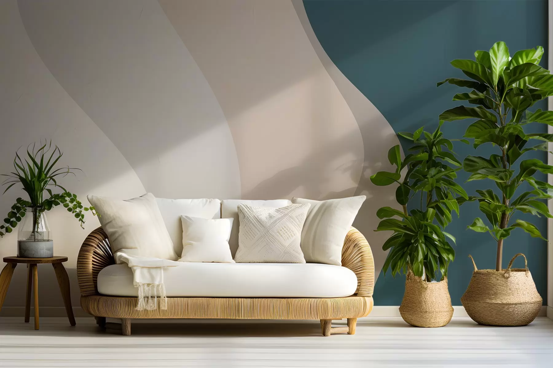 fototapet Model abstract cu linii netede, ondulate în nuanțe de alb, bej și albastru închis w03084v1