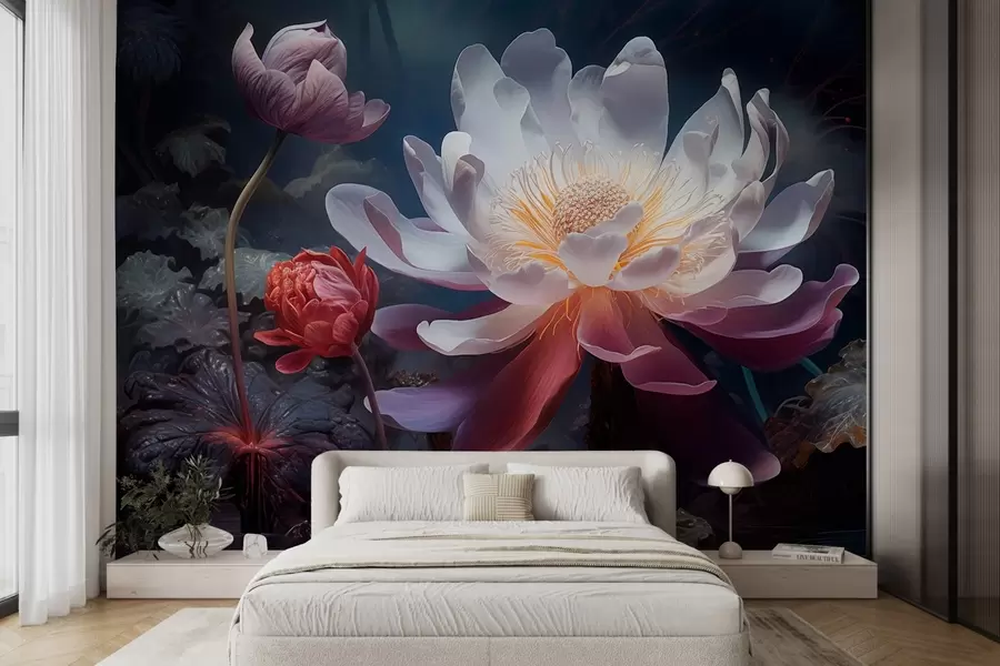 fototapet Flori fantastice care înfloresc într-o atmosferă întunecată de basm w08747