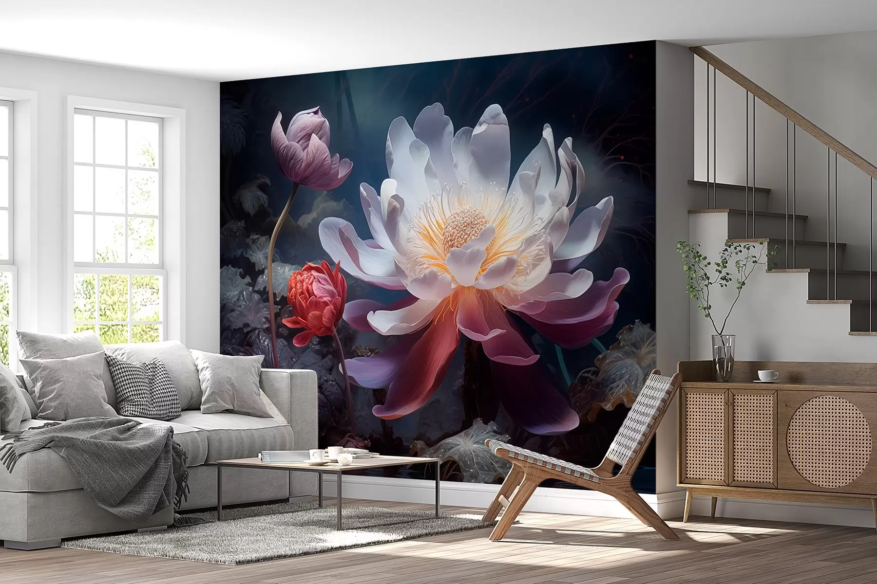 fototapet Flori fantastice care înfloresc într-o atmosferă întunecată de basm w08747
