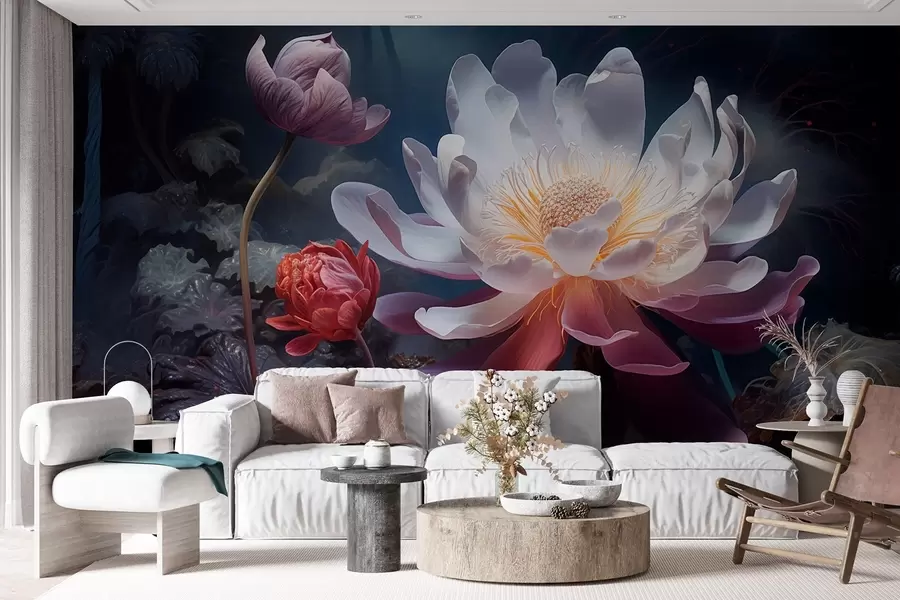 fototapet Flori fantastice care înfloresc într-o atmosferă întunecată de basm w08747