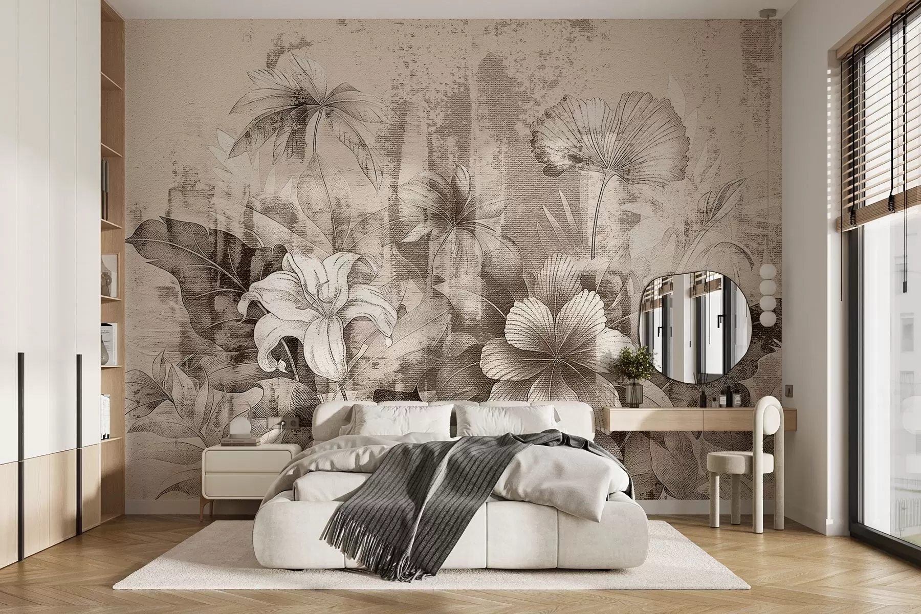 fototapet Design vintage cu flori și plante exotice w08767v2