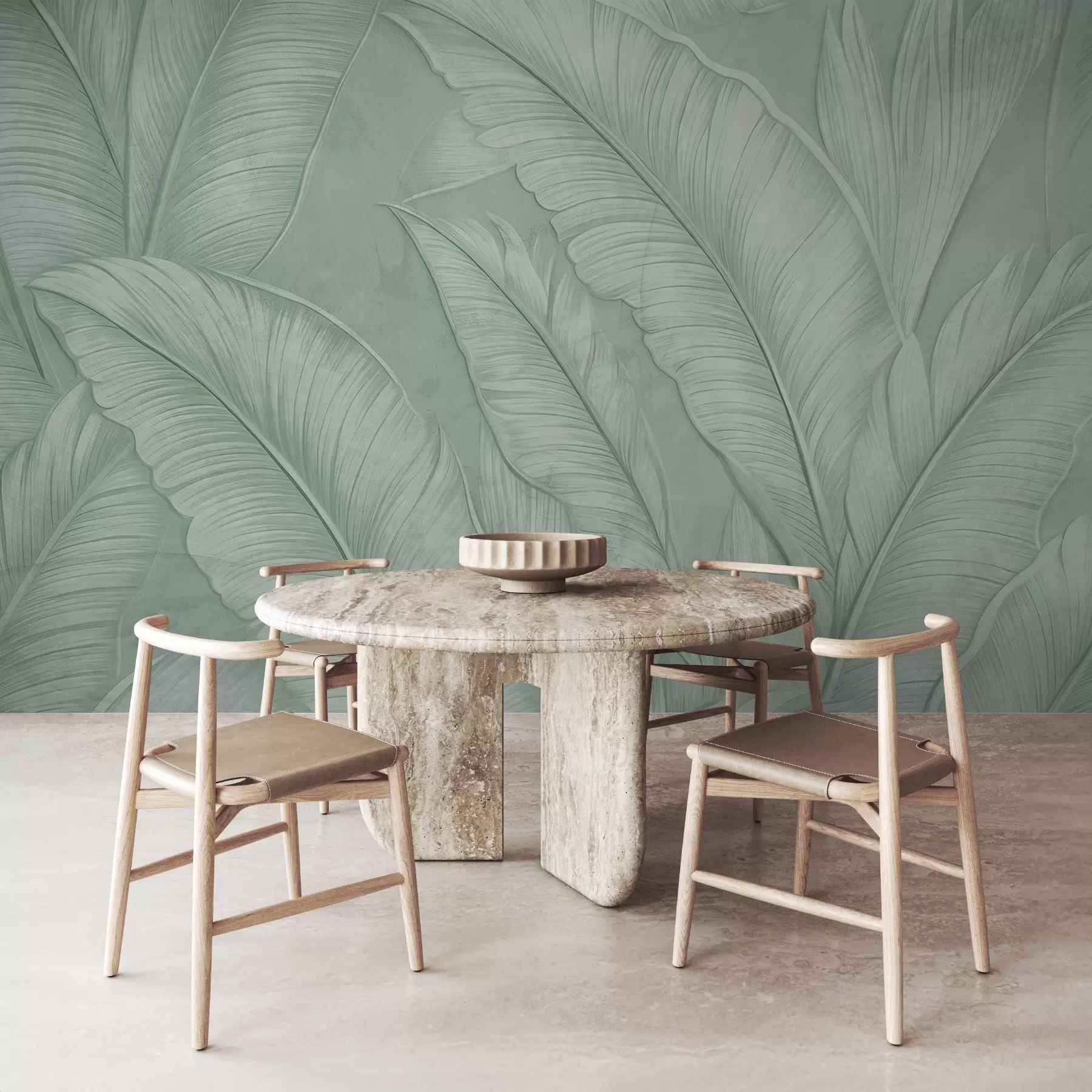 fototapet Frunze tropicale mari detaliate foarte texturate într-o culoare verde monocromatică în stil loft w08772v1