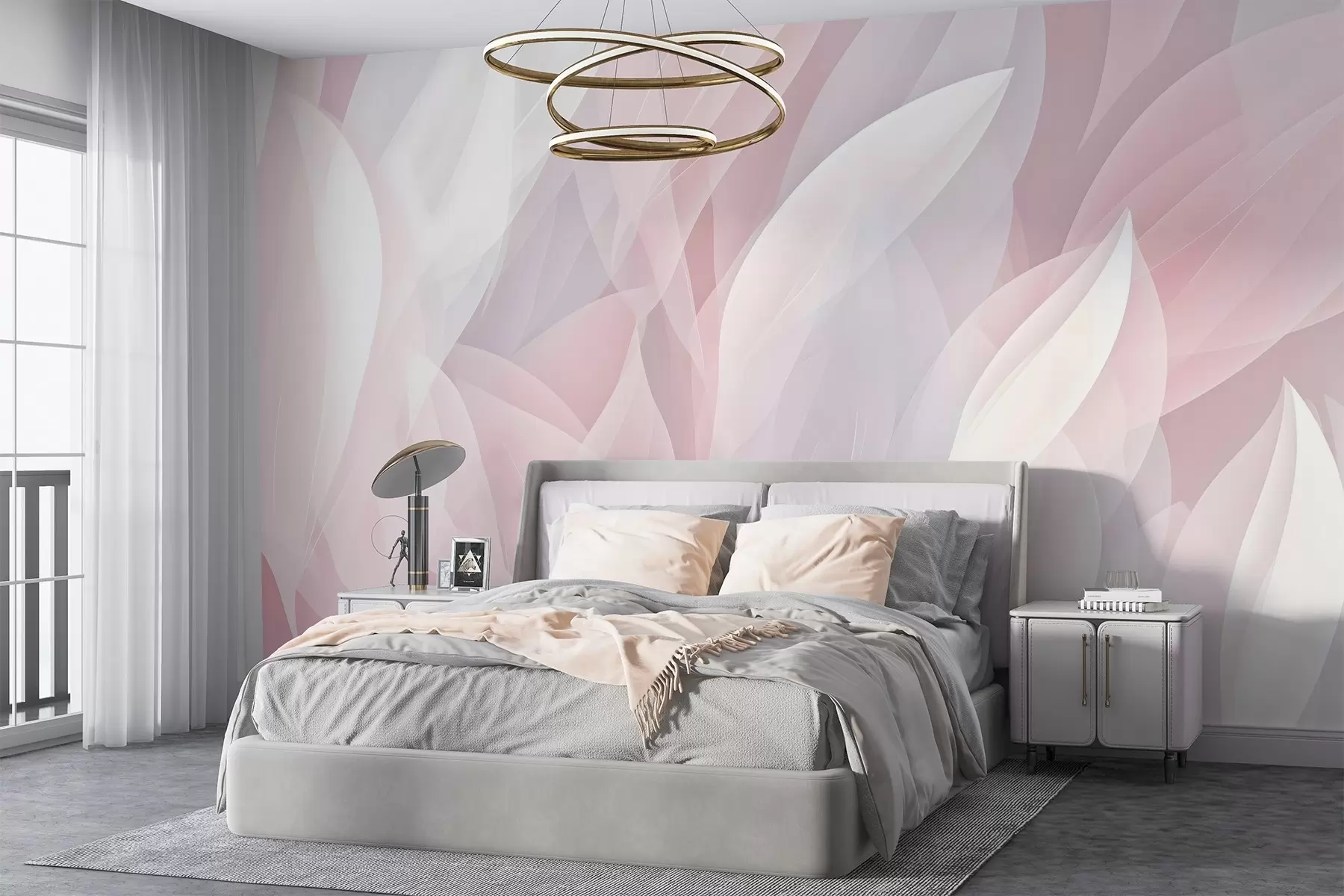 fototapet Design abstract cu forme moi de petale în nuanțe de roz și alb, creând un efect stratificat w08774