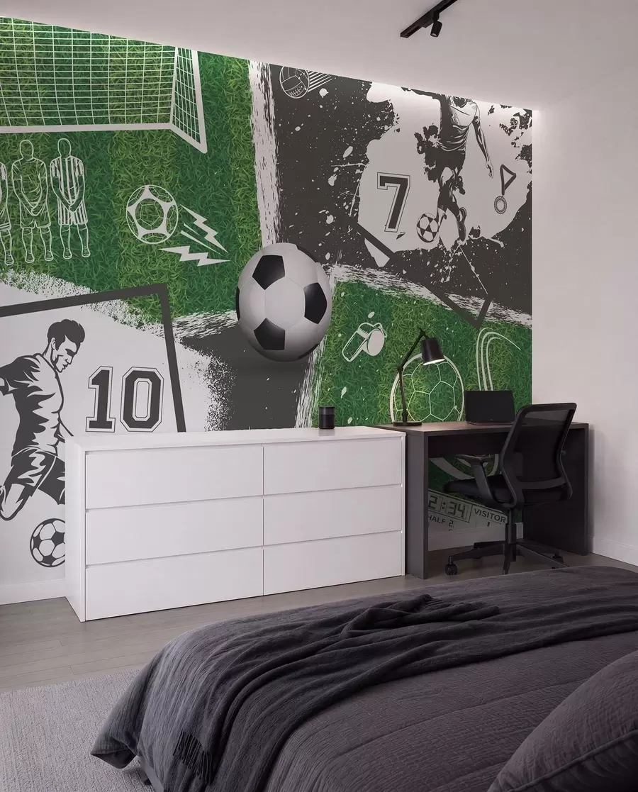 fototapet Jucători de fotbal, minge și teren w03121